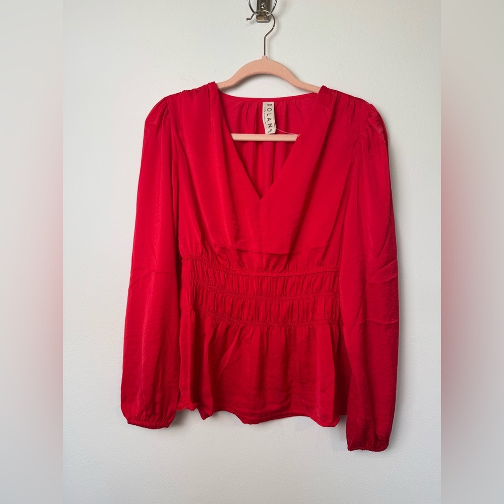 Anthropologie Dolan Vibrant Red V-Neck Blouse